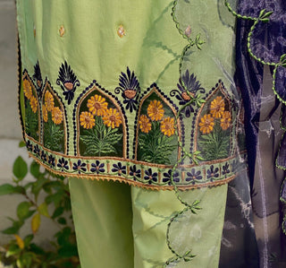 Lemon Green Embroidered 3pc Dress