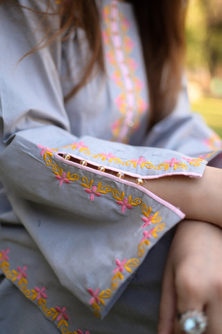 Grey Embroidered Two-Piece Dress