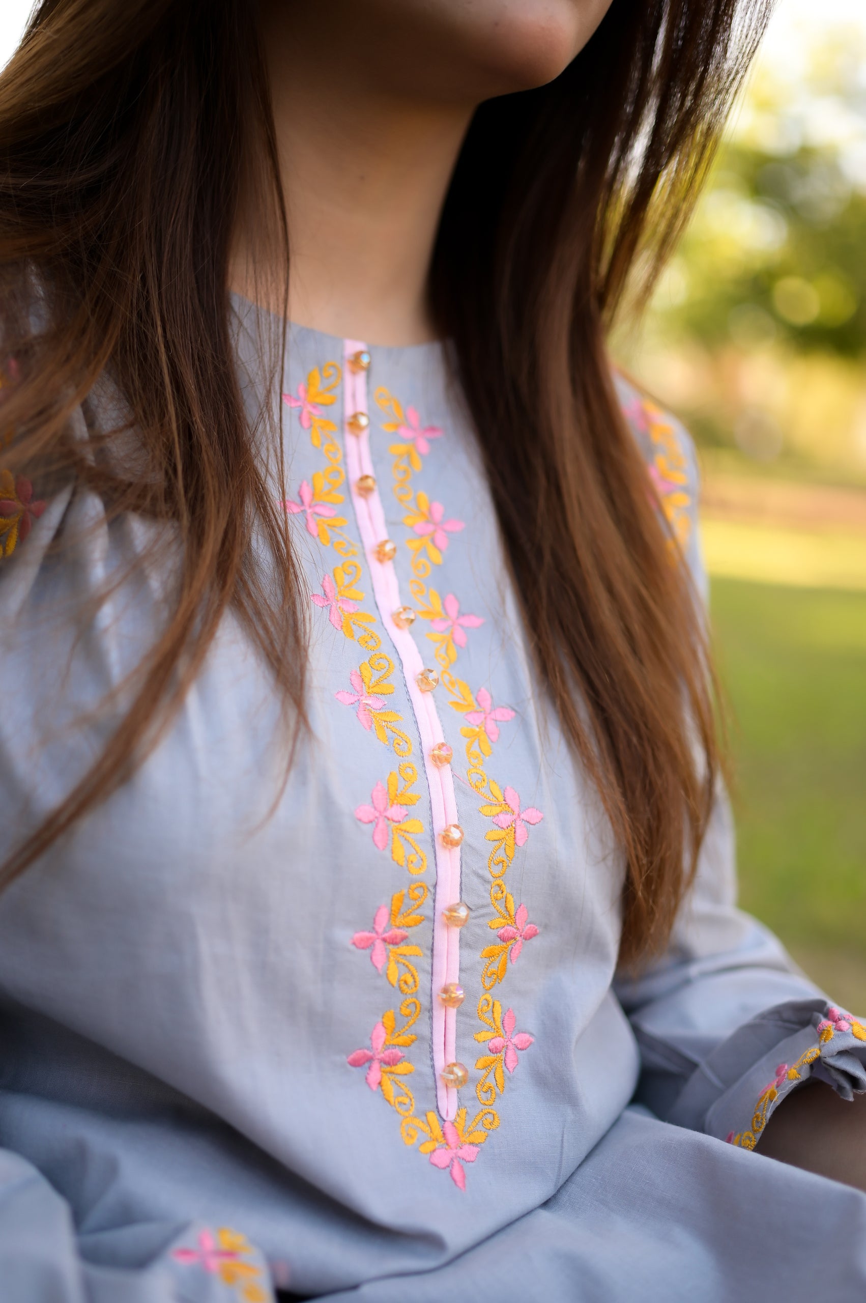 Grey Embroidered Two-Piece Dress