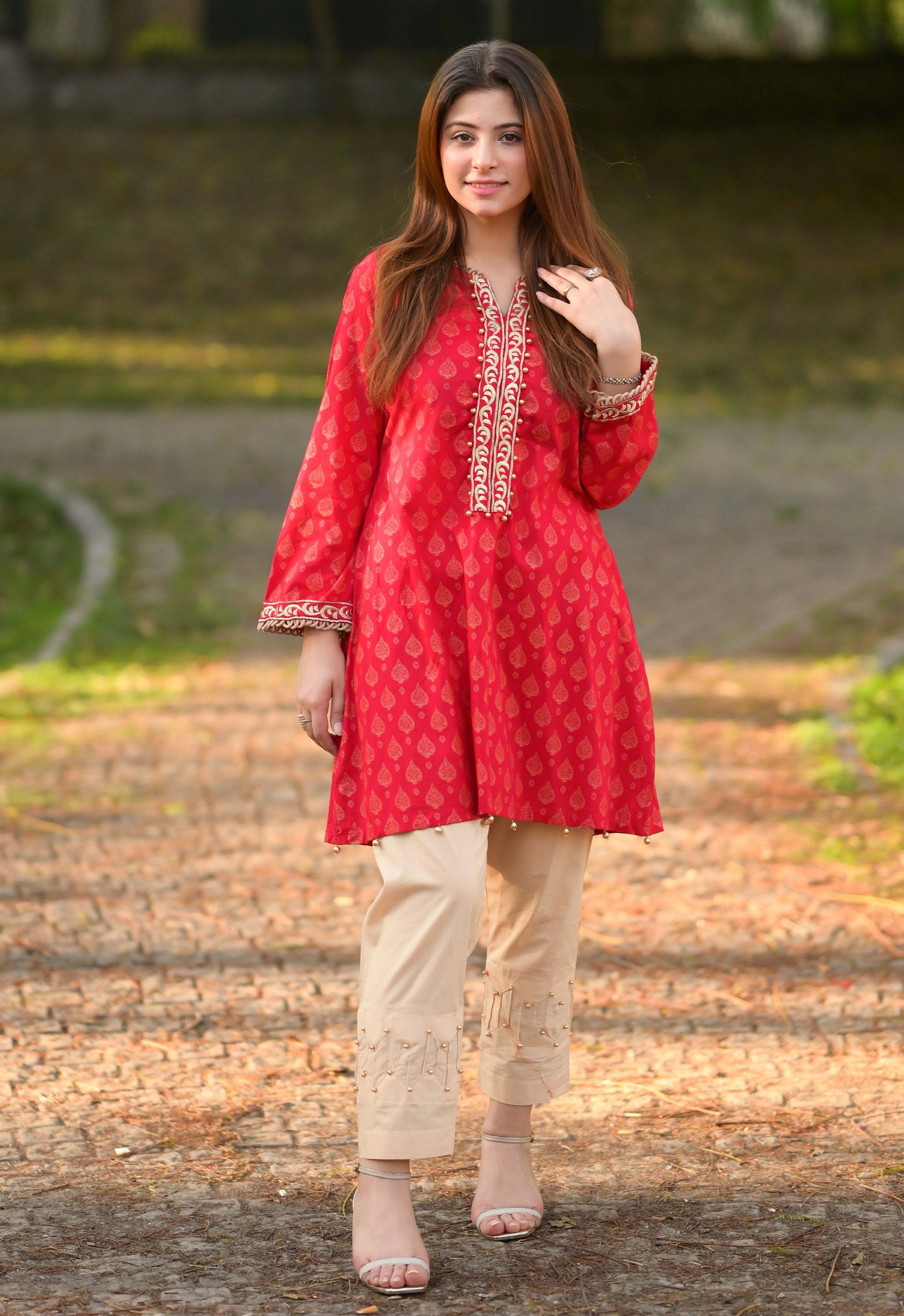 Scarlet Embroidered Frock, 2pc Stitched