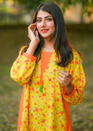 Yellow-Orange Floral Kurti