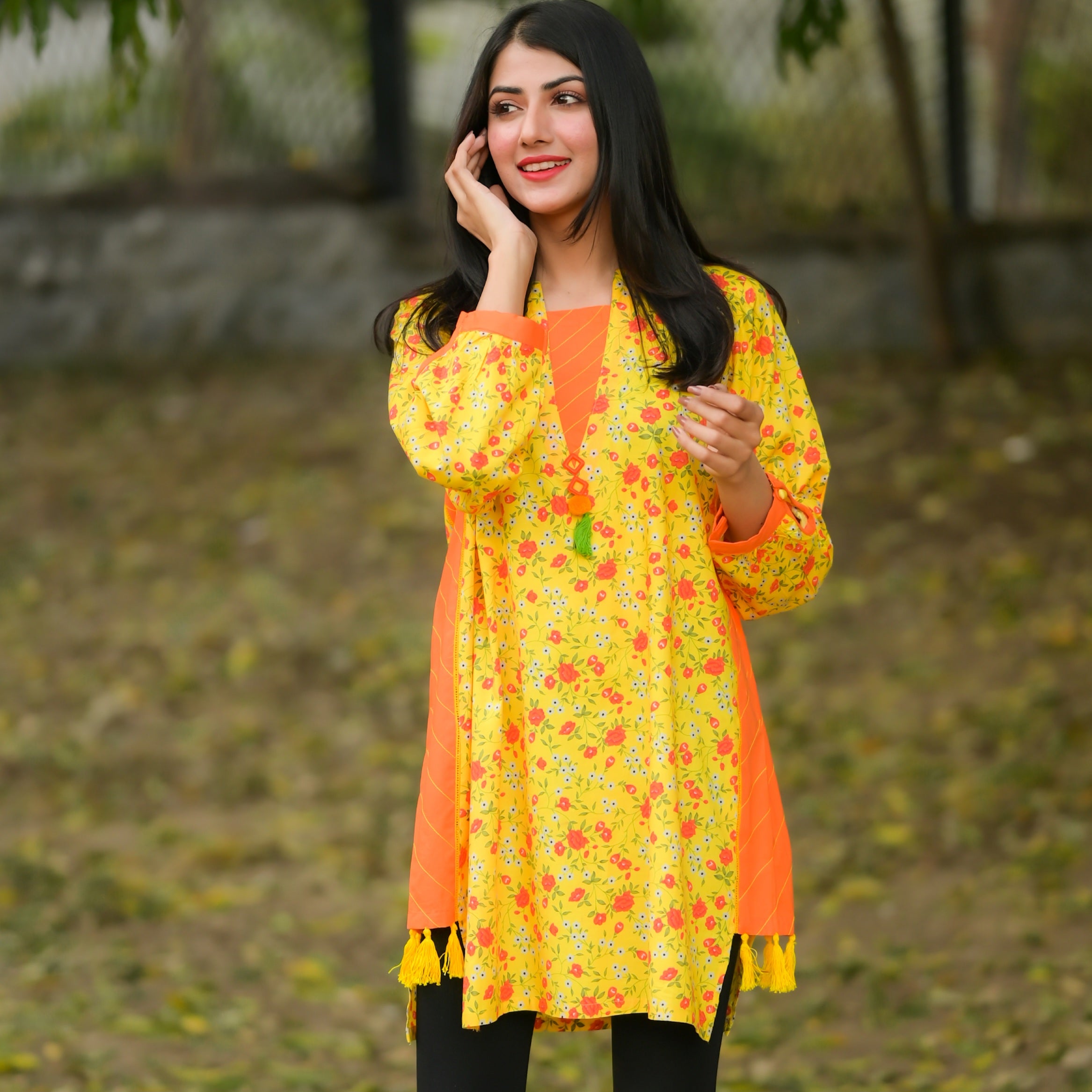 Yellow-Orange Floral Kurti