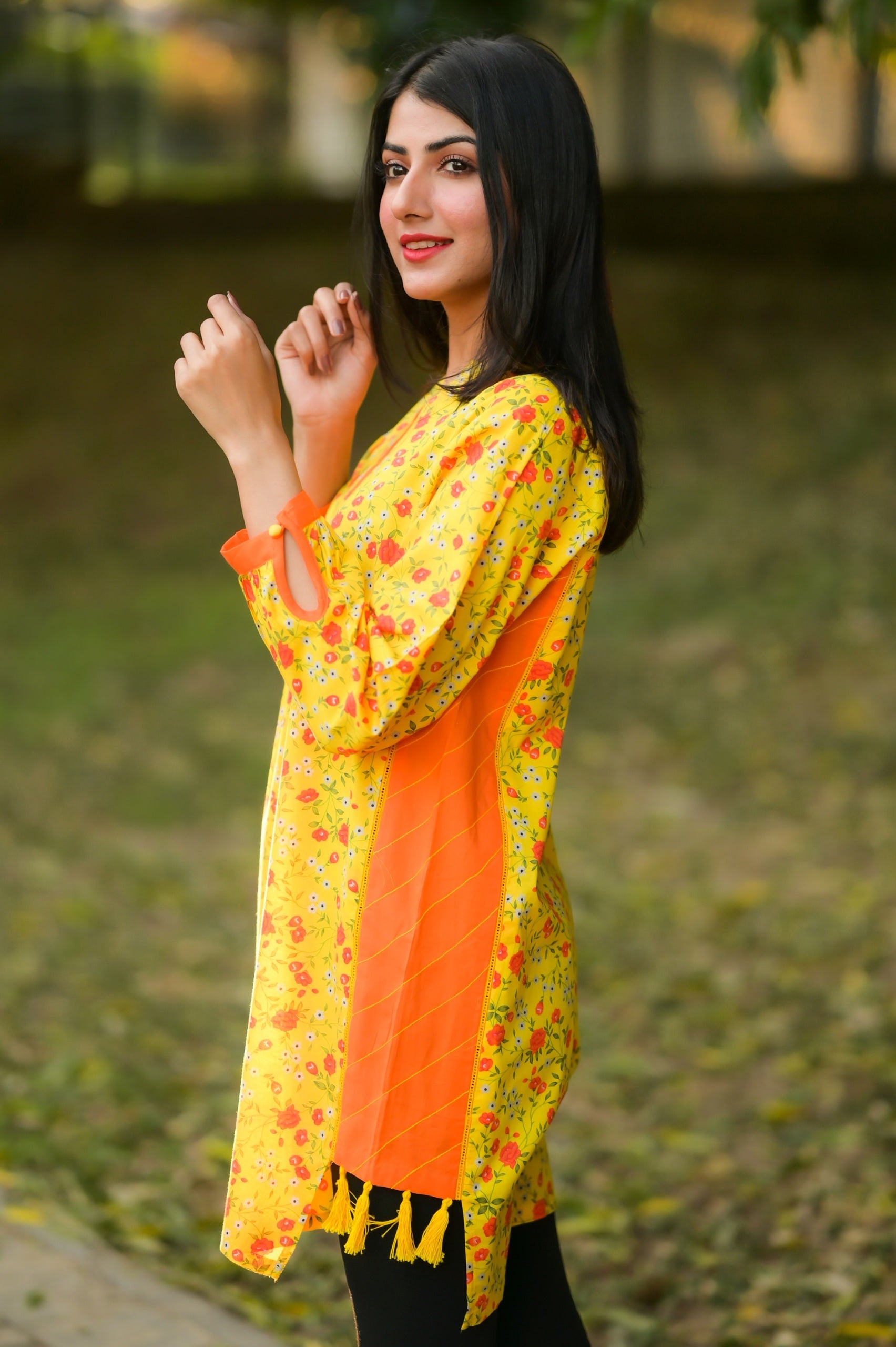 Yellow-Orange Floral Kurti