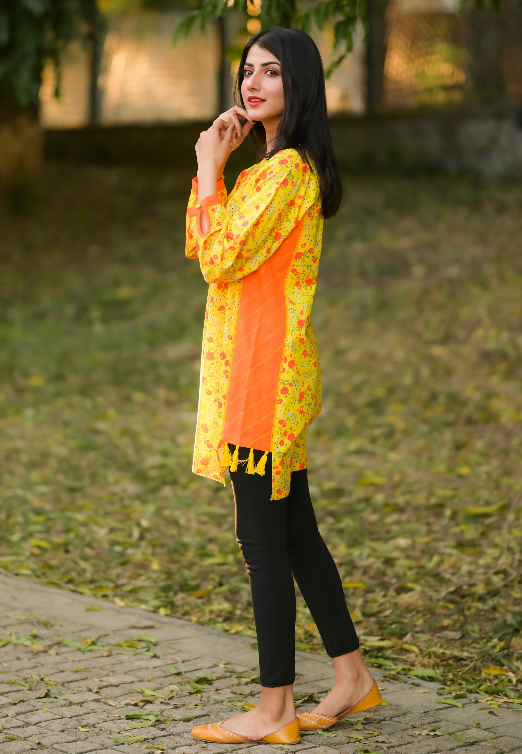 Yellow-Orange Floral Kurti