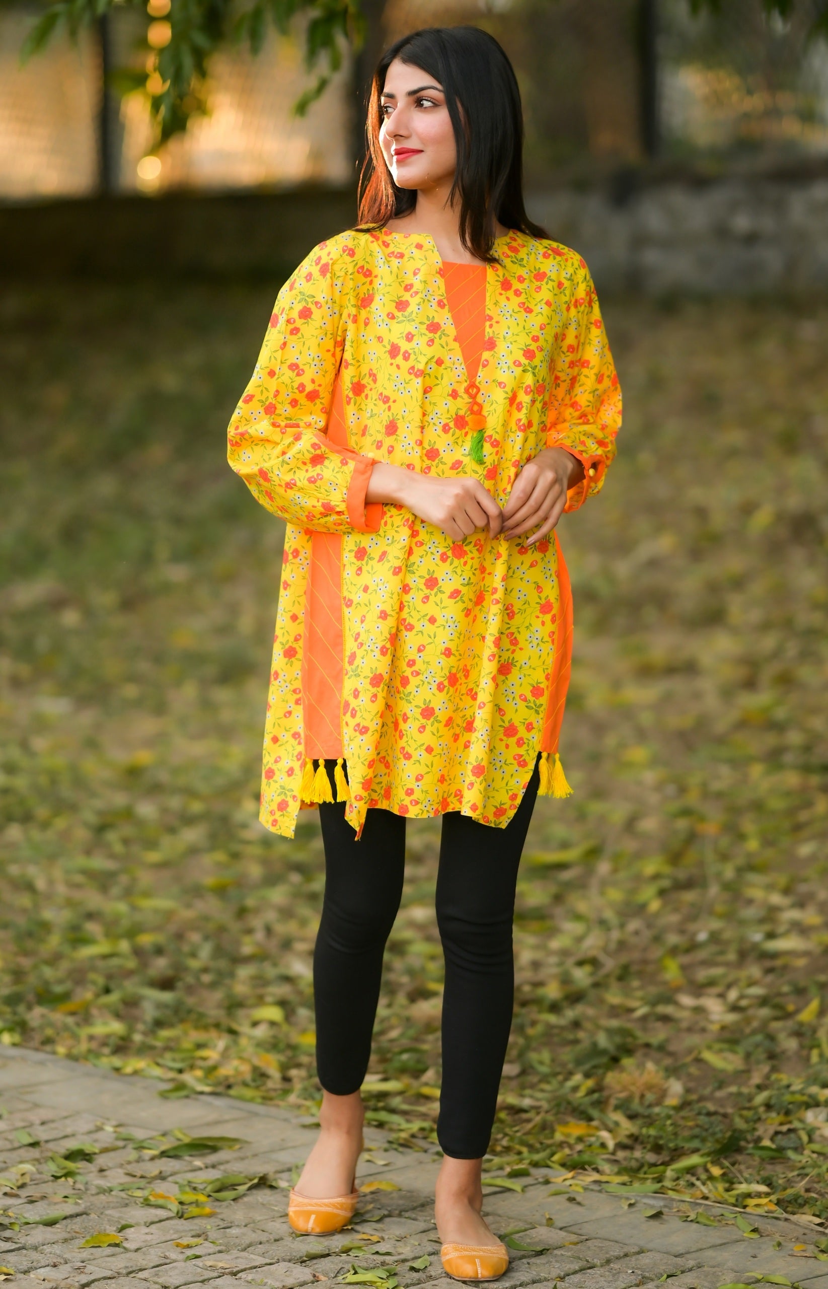 Yellow-Orange Floral Kurti