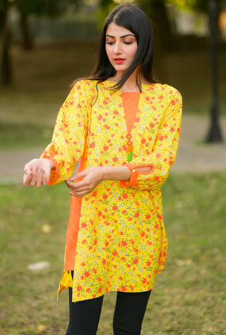 Yellow-Orange Floral Kurti