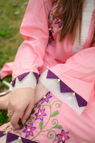 Pink Floral Embroidered 2pc Dress