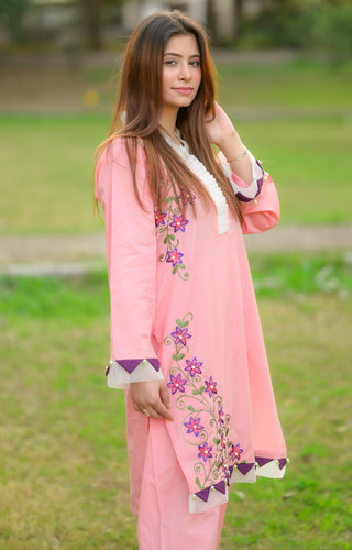 Pink Floral Embroidered 2pc Dress