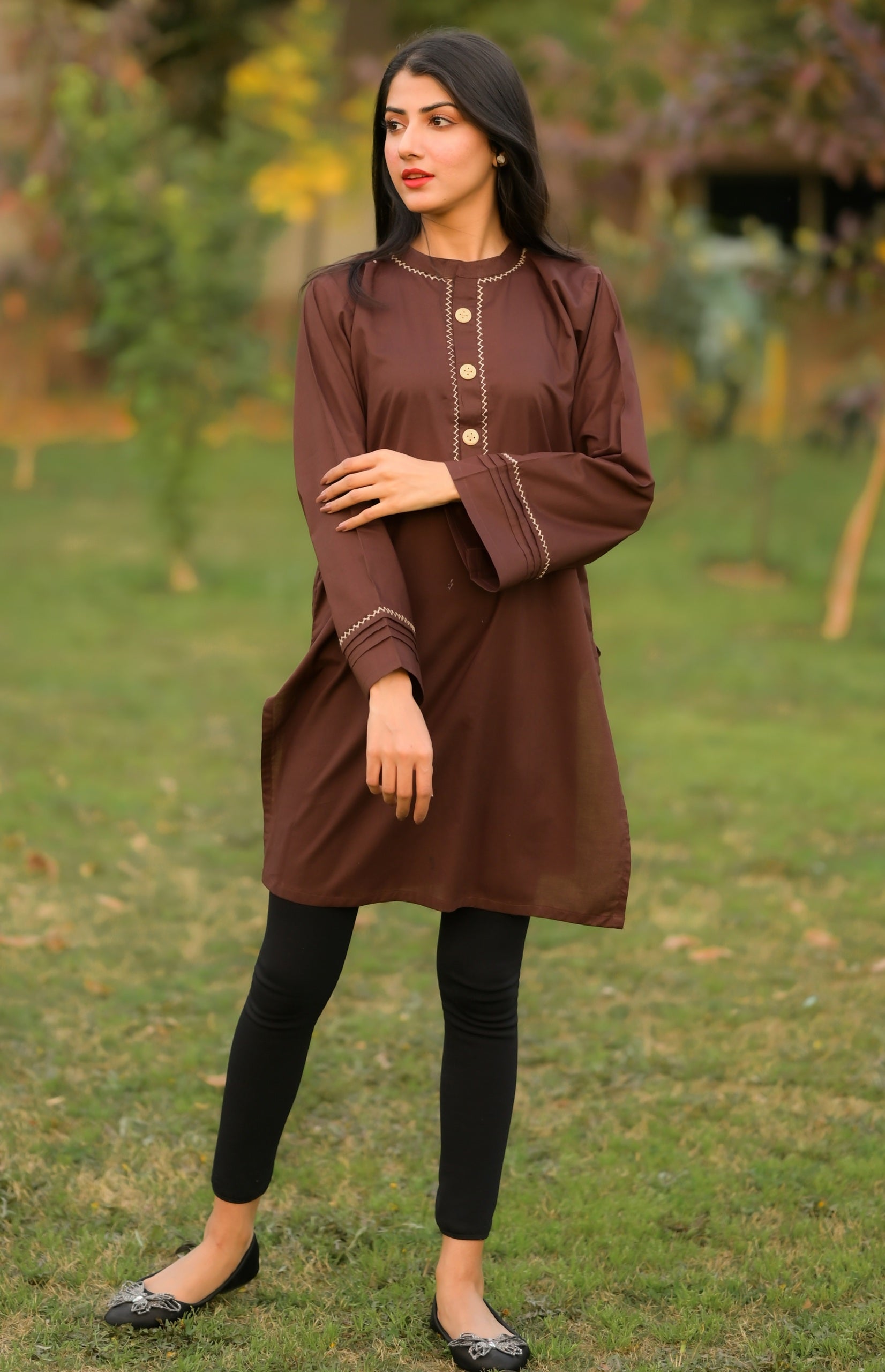 Resplendent Dark Brown Chanderi Aline Kurti