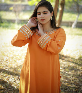 Orange Embroidered 2pc Dress