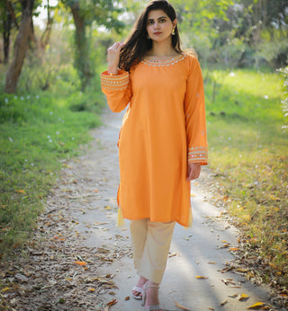 Orange Embroidered 2pc Dress