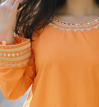 Orange Embroidered 2pc Dress