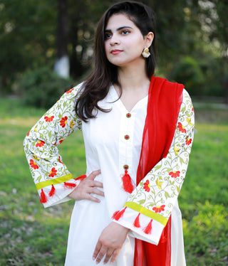 Off White Embroidered Frock 3pc