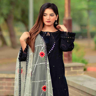 Black Dress With Embroidered Dupatta