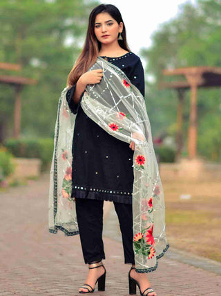 Black Dress With Embroidered Dupatta