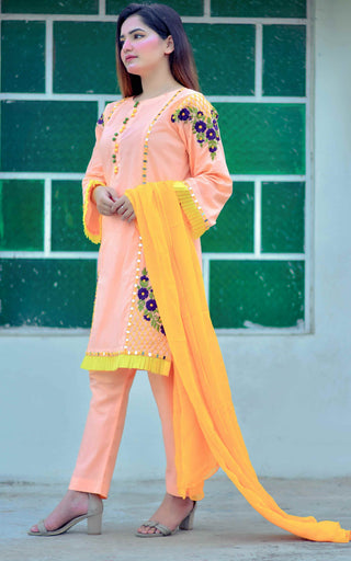 Peach and Yellow Embroidered 3pc