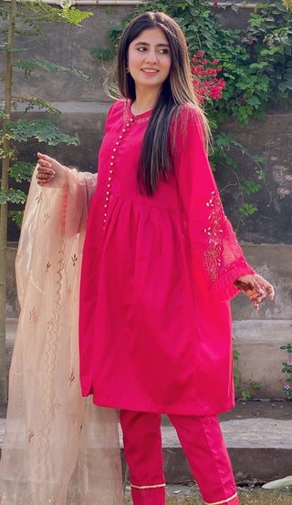 Shocking Pink Frock 3pc