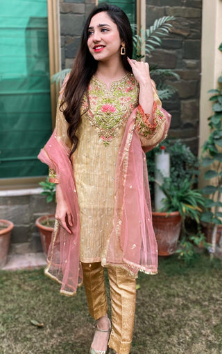 Golden Embroidered Stitched Formal Wear