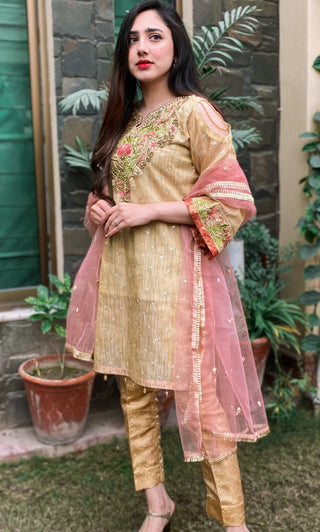 Golden Embroidered Stitched Formal Wear