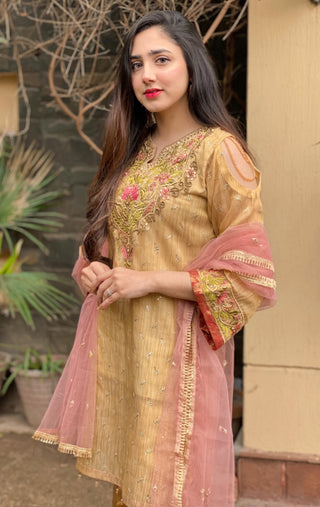 Golden Embroidered Stitched Formal Wear