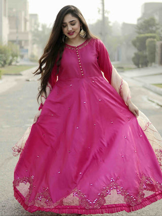 Shocking Pink Embroidered Maxi