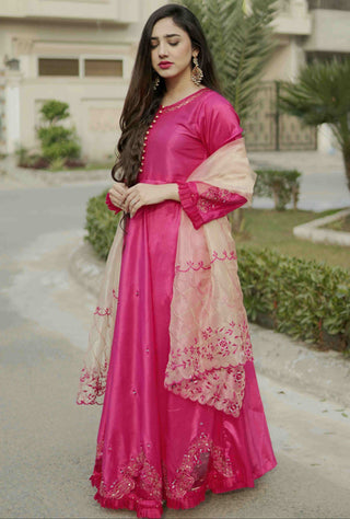 Shocking Pink Embroidered Maxi