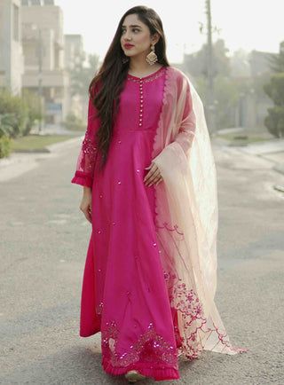 Shocking Pink Embroidered Maxi