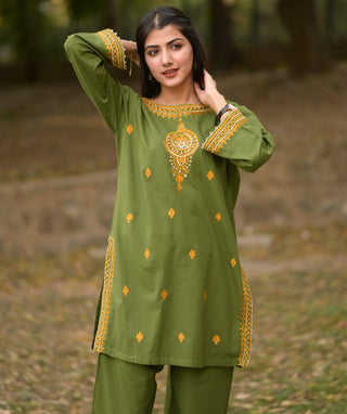 Leaf Green 2pc Stitched Embroidered Dress