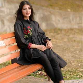 Black Embroidered Flowy Frock