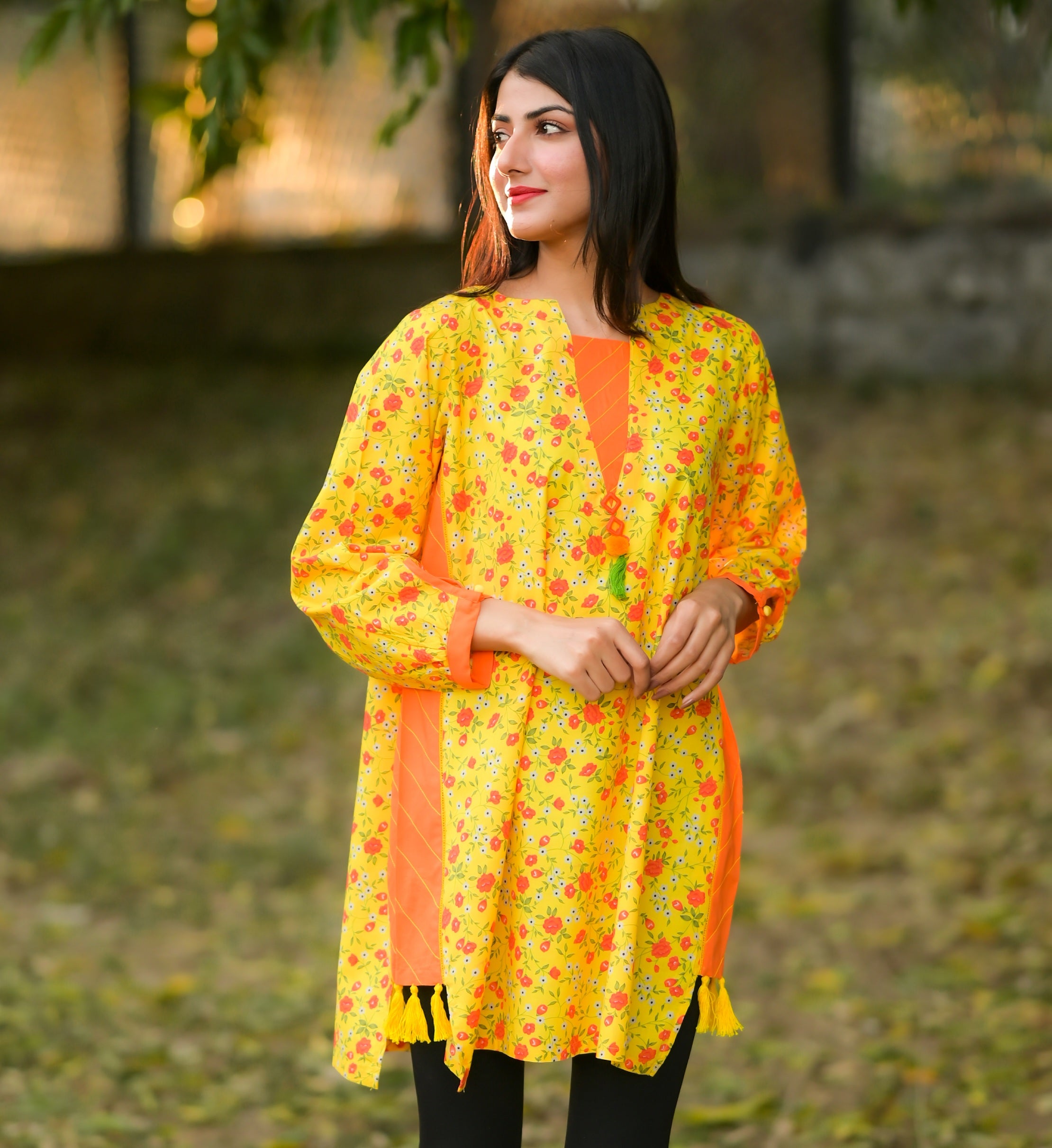 Yellow-Orange Floral Kurti