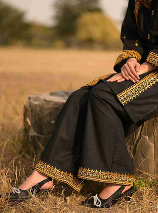 Black With Mustard Embroidery 2pc