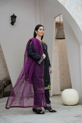 Black and Purple Embroidered Formal