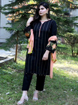 Traditional Embroidered Black 3piece