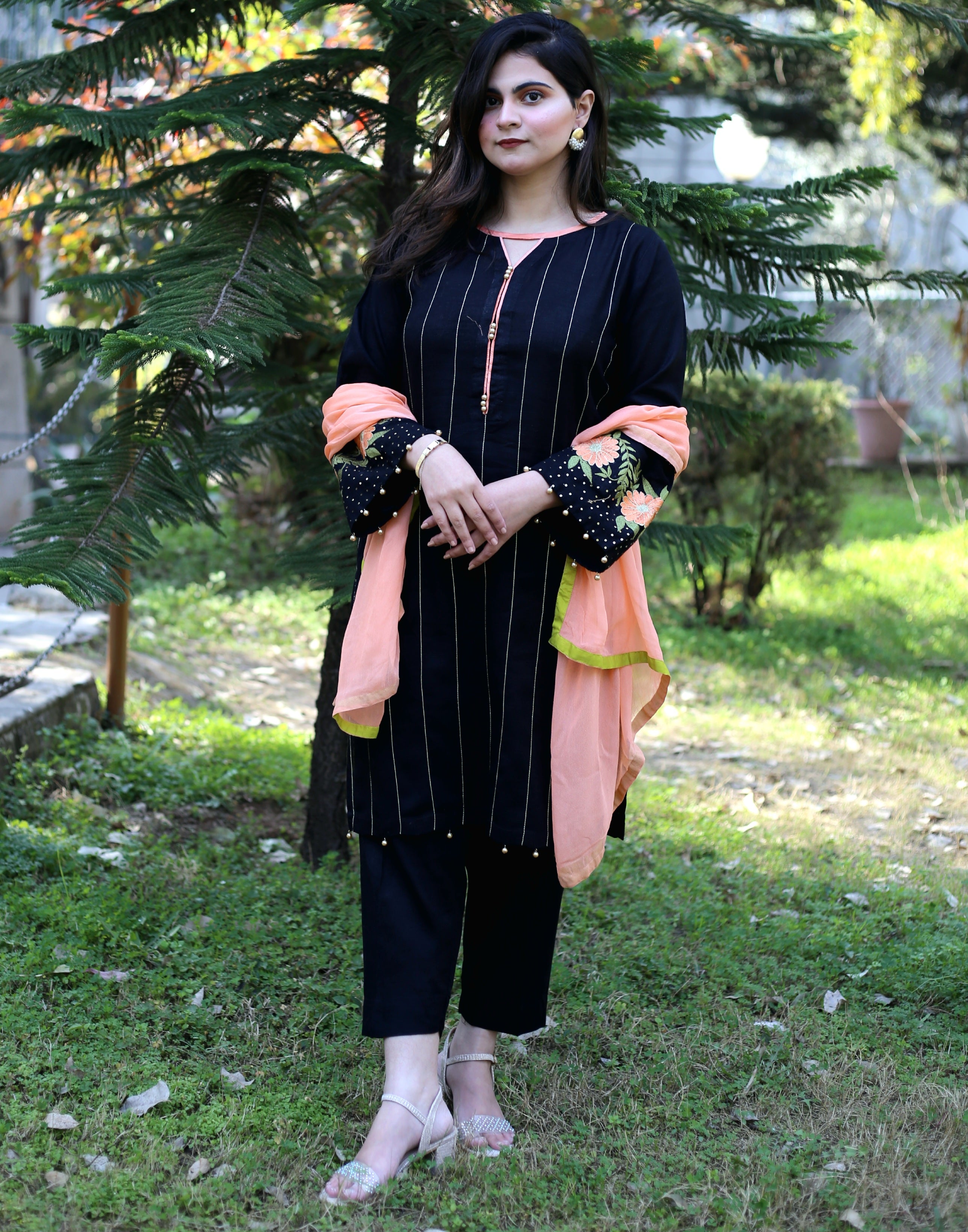 Traditional Embroidered Black 3piece