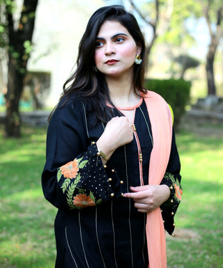 Traditional Embroidered Black 3piece