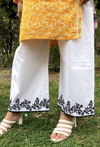 White Embroidered Plazo