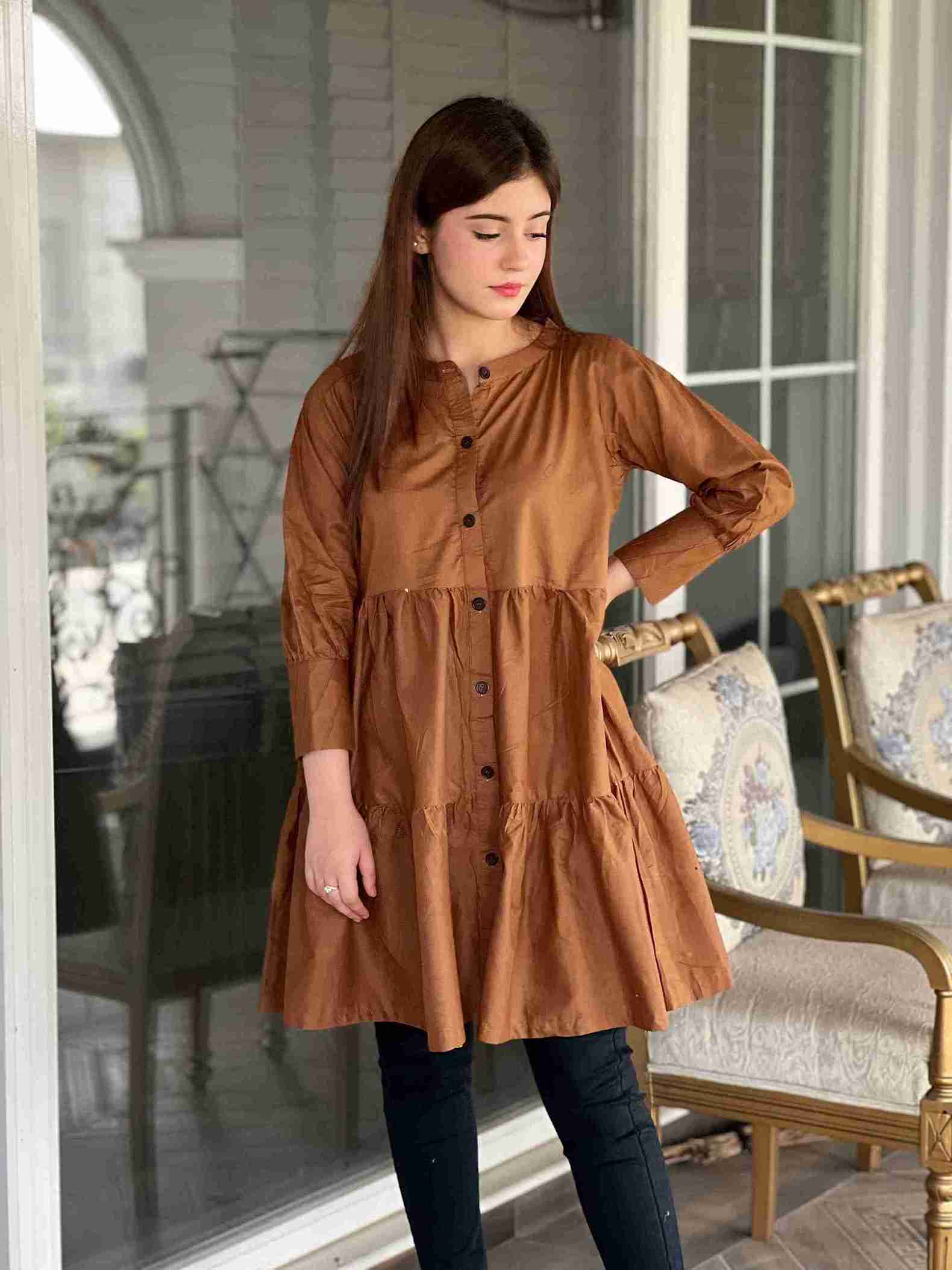 Cocoa Brown Stitched Frock