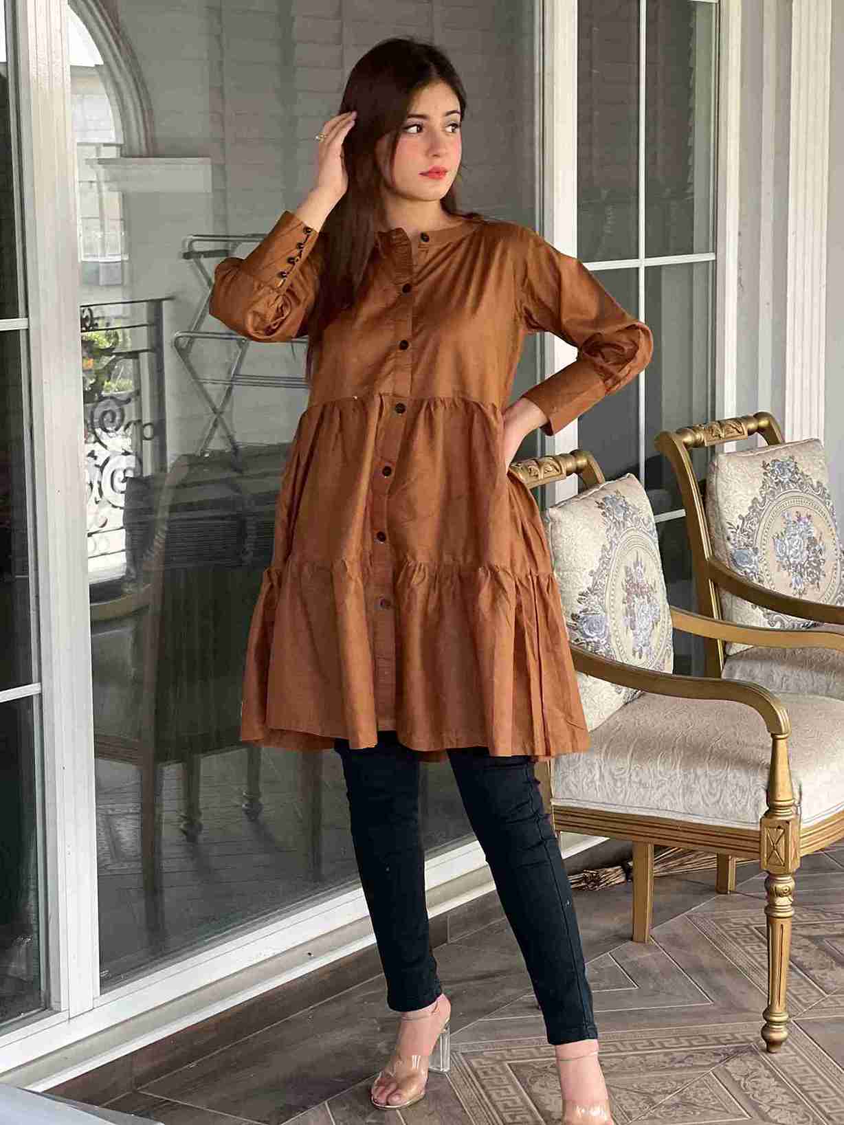 Cocoa Brown Stitched Frock