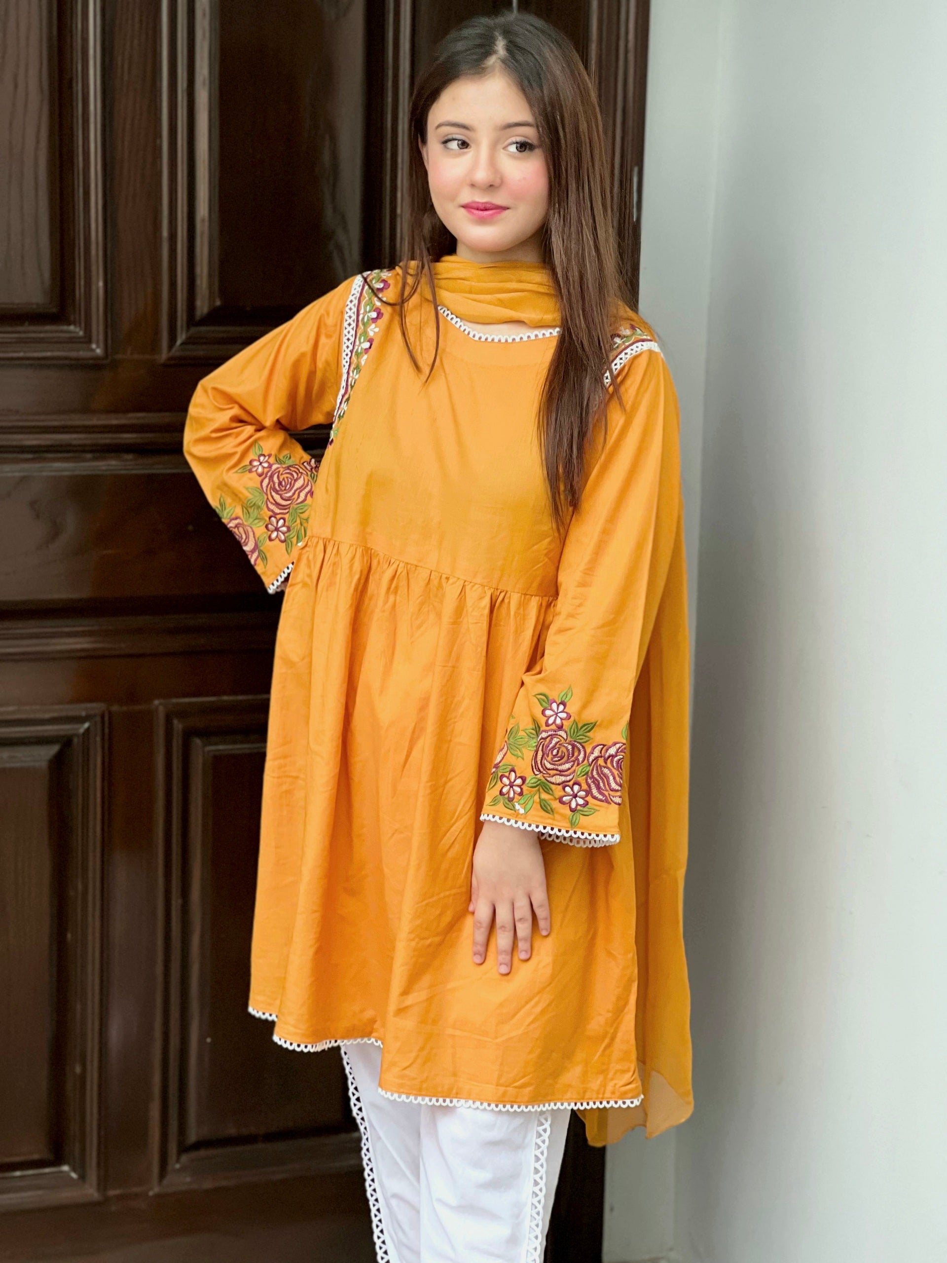 Marigold Embroidered 3pc Dress