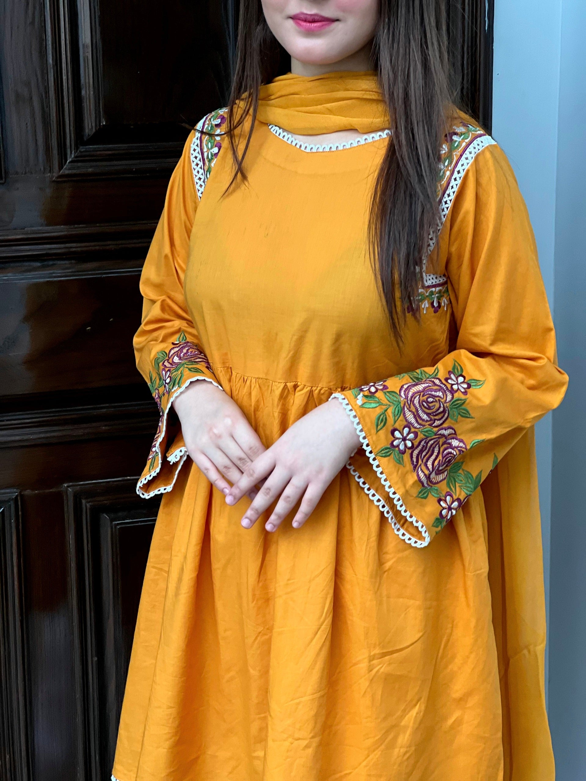 Marigold Embroidered 3pc Dress