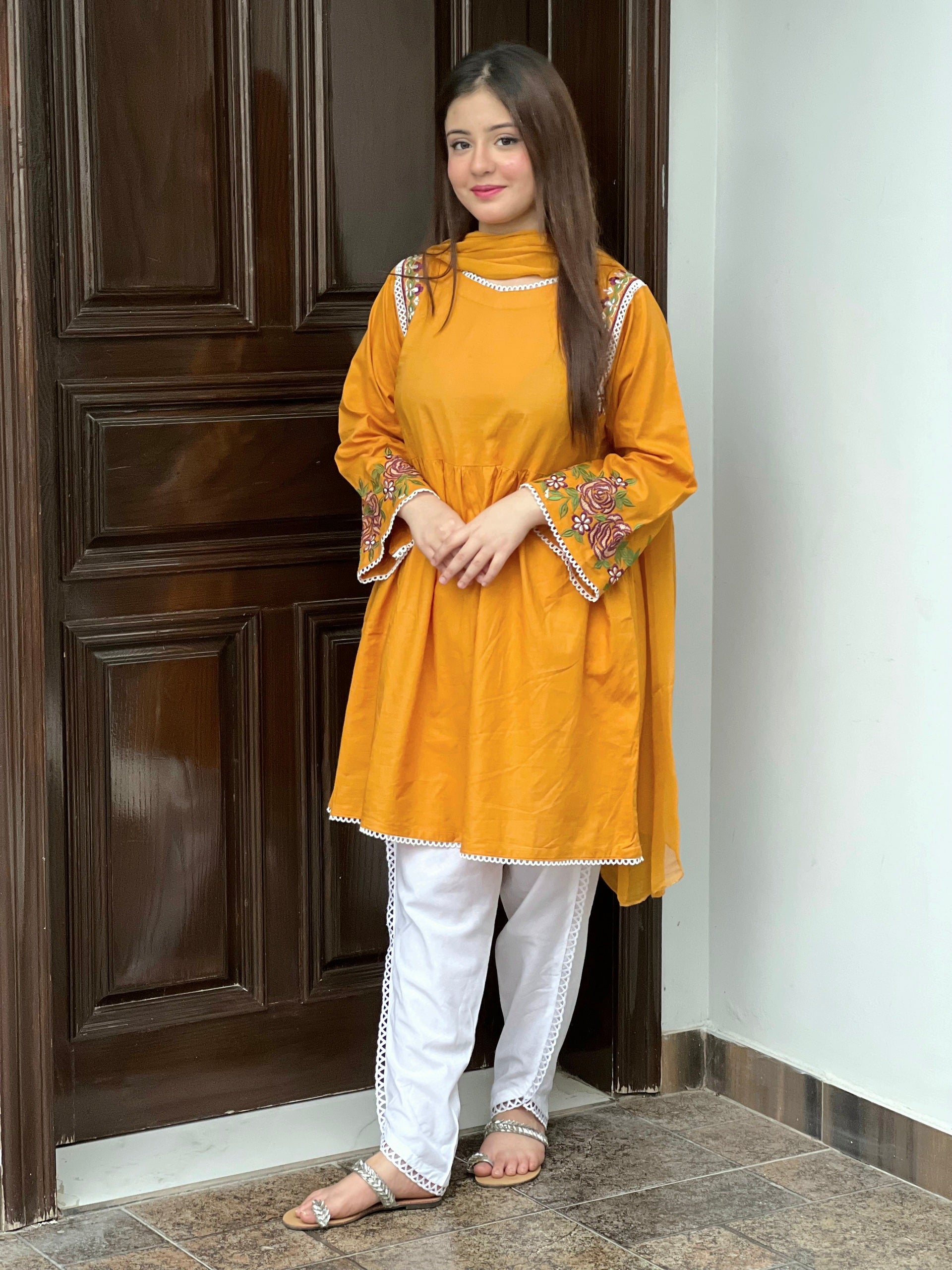 Marigold Embroidered 3pc Dress