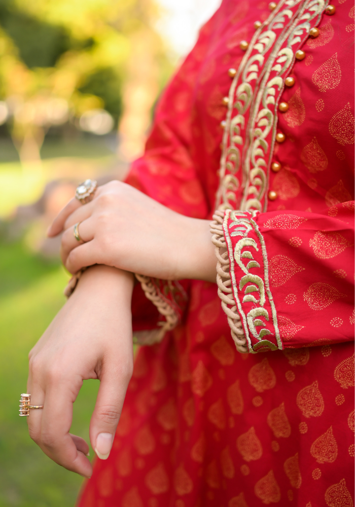 Scarlet Embroidered Frock, 2pc Stitched