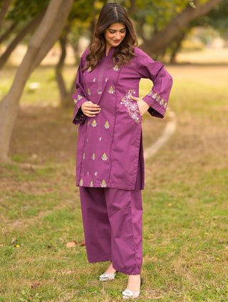 Purple Embroidered 2pc Dress