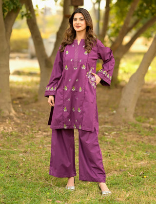 Purple Embroidered 2pc Dress