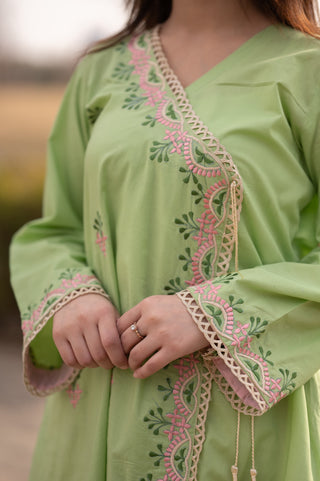 Lemon Green Angrakha Style Frock 2pc