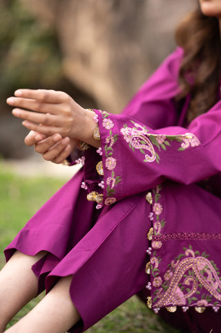 Plum Embroidered Shirt And Trouser