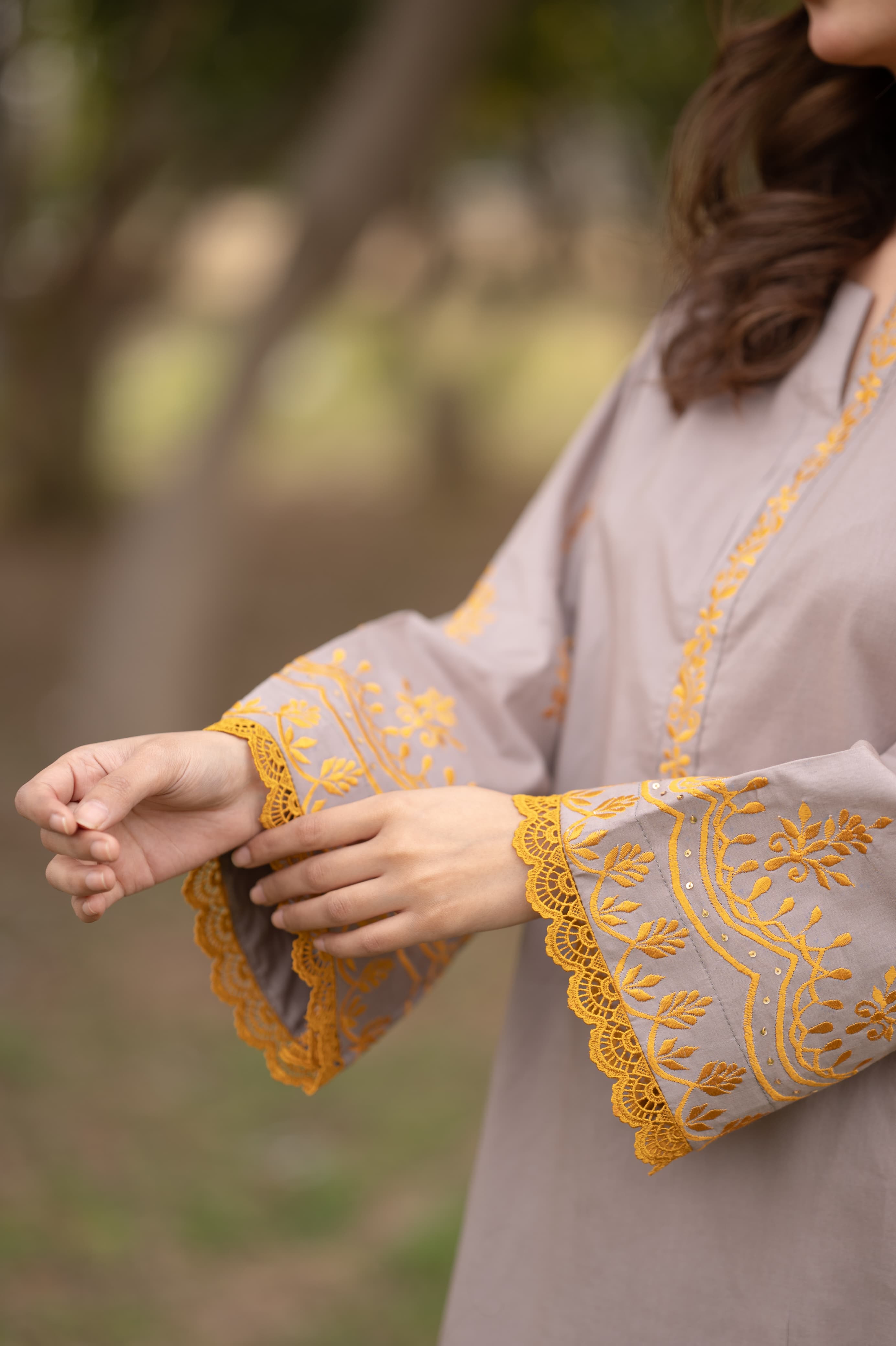 Grey With Mustard Embroidery