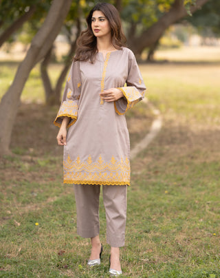 Grey With Mustard Embroidery