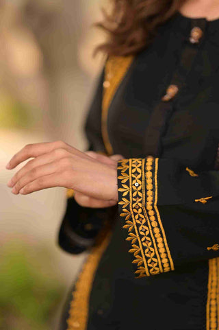 Black With Mustard Embroidery 2pc