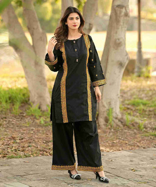 Black With Mustard Embroidery 2pc